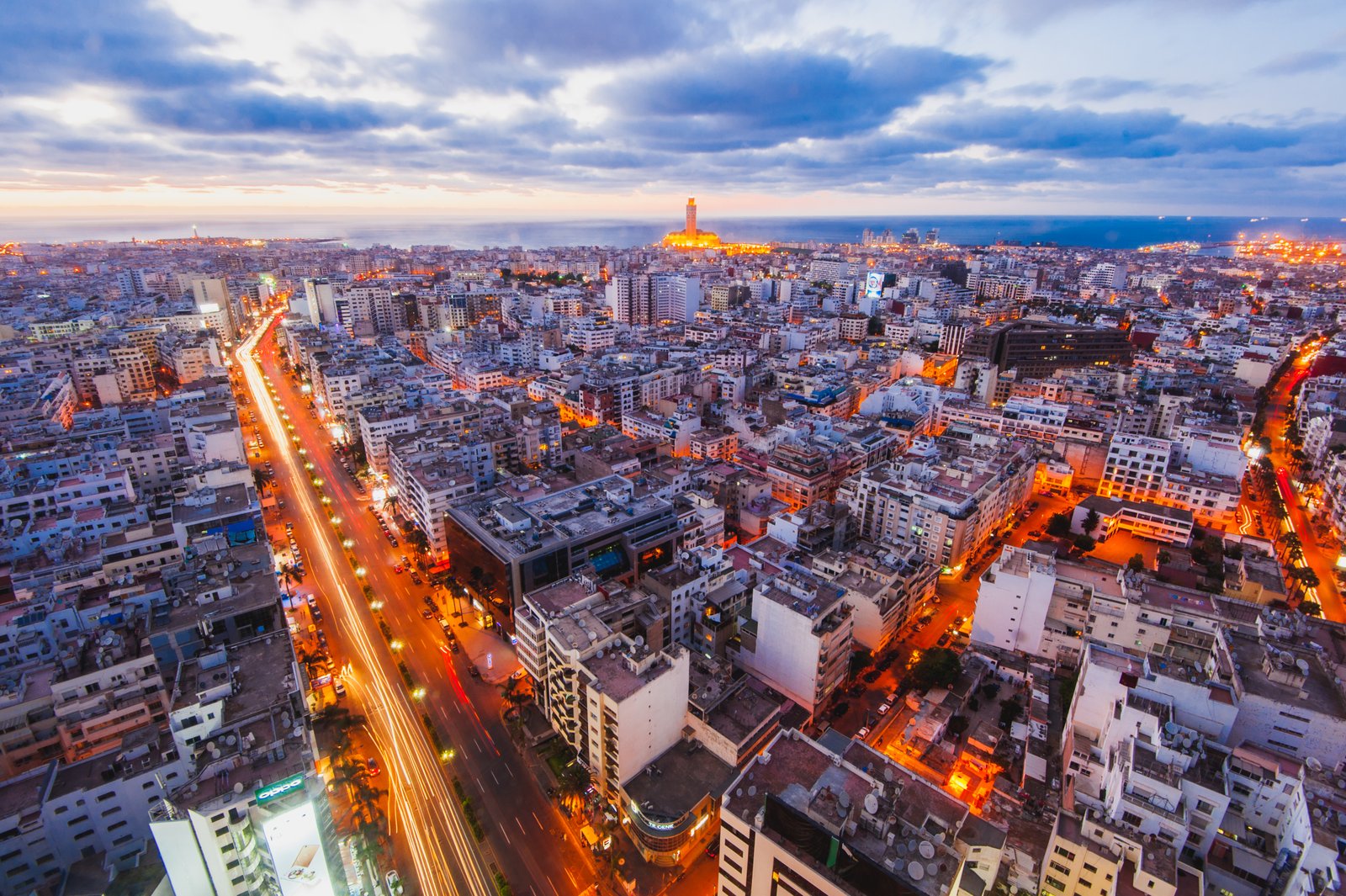 Casablanca cityscape at night, Morocco.